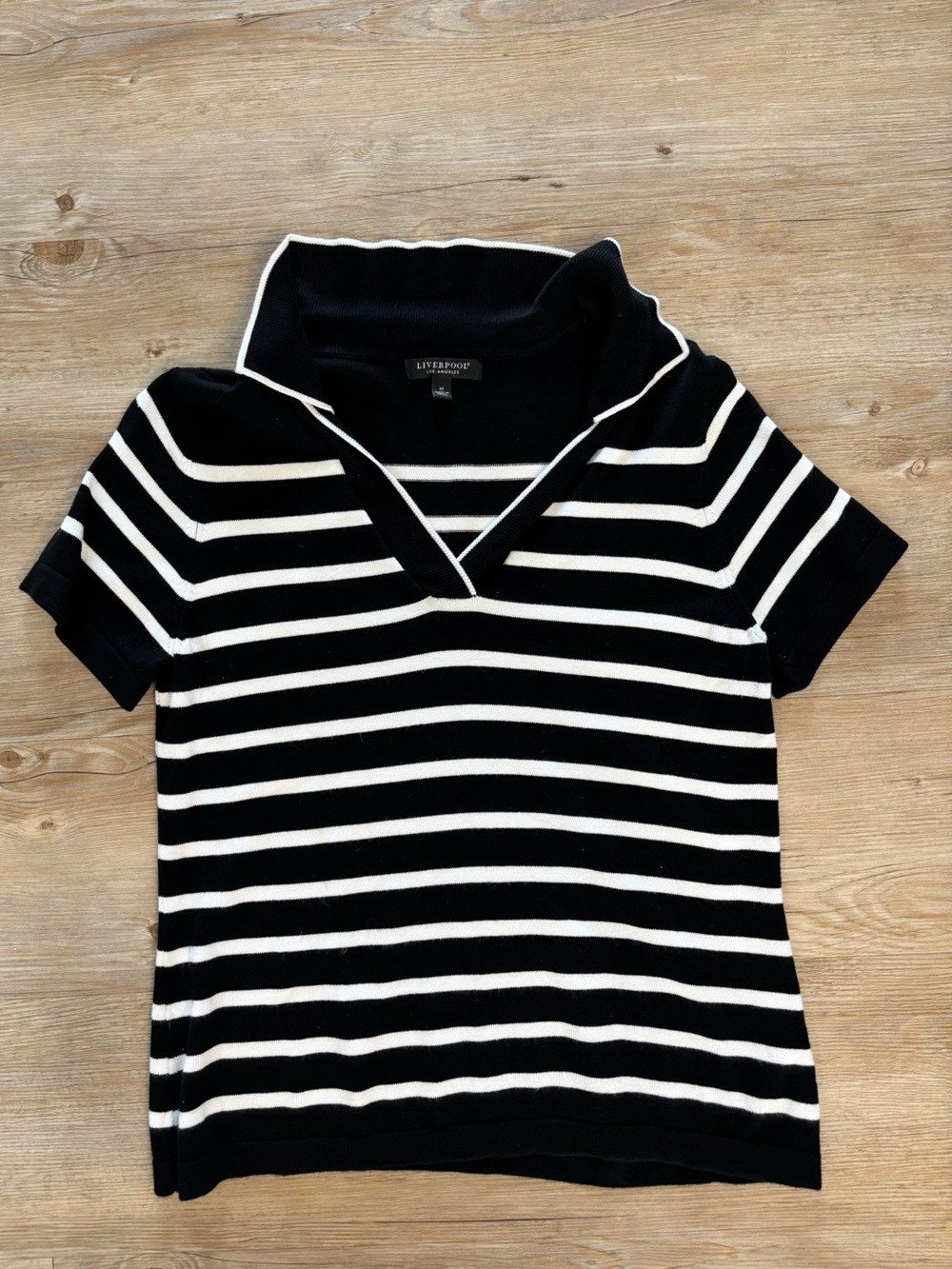 Liverpool Black and White Striped Crewneck Top